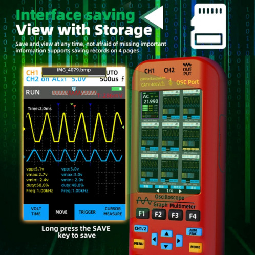 Oscilloscope numérique portatif à double canal BSIDE O9 50 MHz, source de signal multimètre, spécifications : avec sonde d'oscilloscope unique (rouge) SB73011821-016